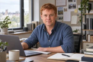 Seb Ashby at his desk